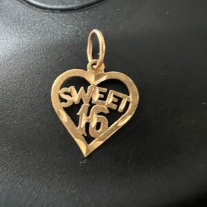 14k stamped Gold Heart 'Sweet 16' Pendant